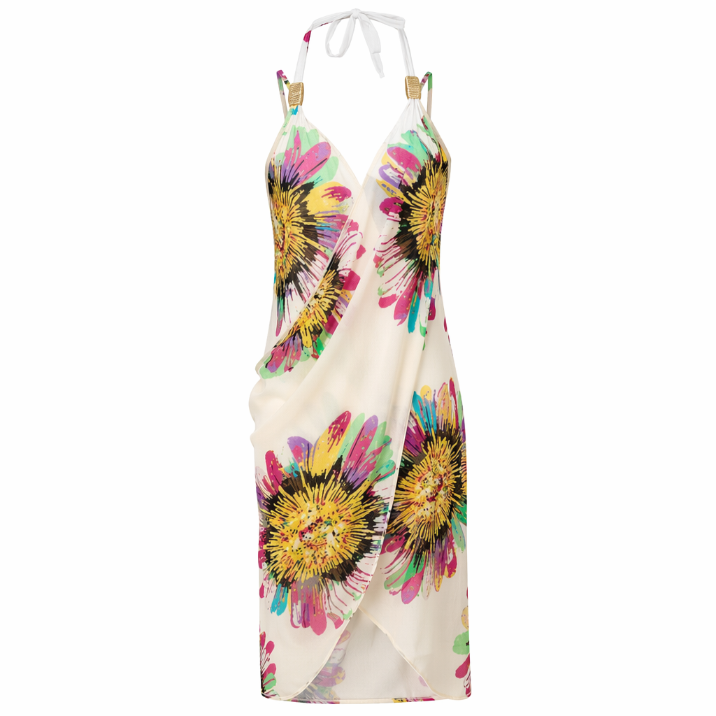 Wrap Style Sunflower Swimsuit Cover-Up White