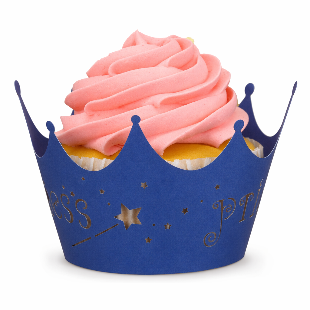 Lace Cupcake Muffin Wrapper - 100 pcs - Imperial Crown Design - Laser Cut Blue