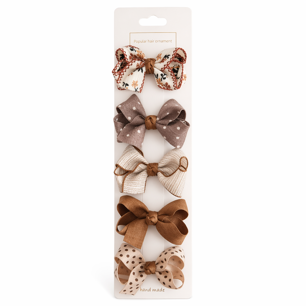 Chic Hair Bow Pins in Neutral Tones 5 Single khaki A