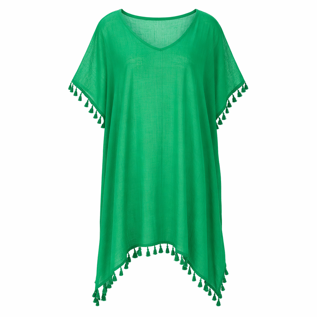 Chiffon Swimsuit Cover Up with Tassels - Perfect for the Summer Beach Green