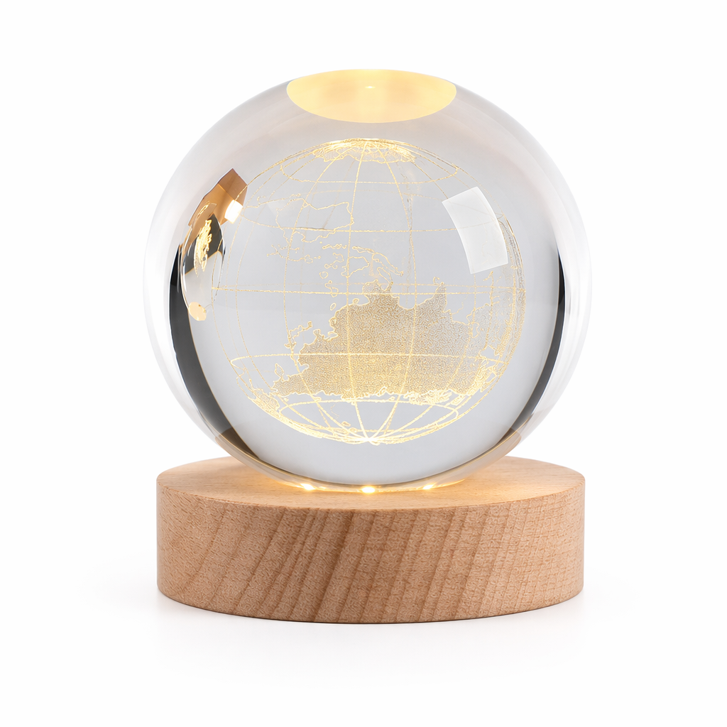 Crystal Ball Engraved with 3D Laser Technology Earth