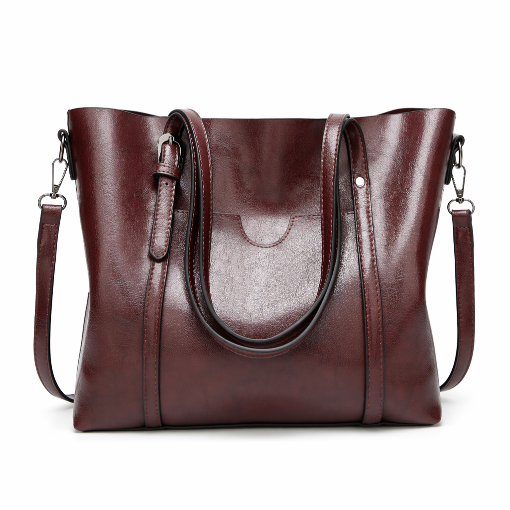 Faux Leather Tote Bag for Women Dark Brown