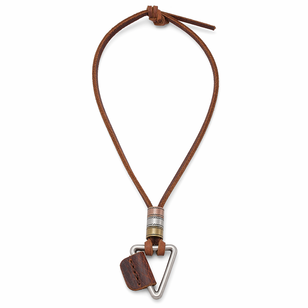 Triangle Charm Adjustable Necklace in Faux Leather Triangle