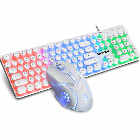 BX9 Gaming USB Wired Keyboard Mouse Set with Dragon LED Backlight White