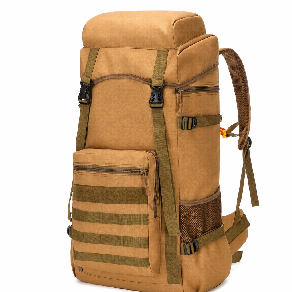 Water-Resistant Military Backpack for Outdoor Camping, 70L Khaki