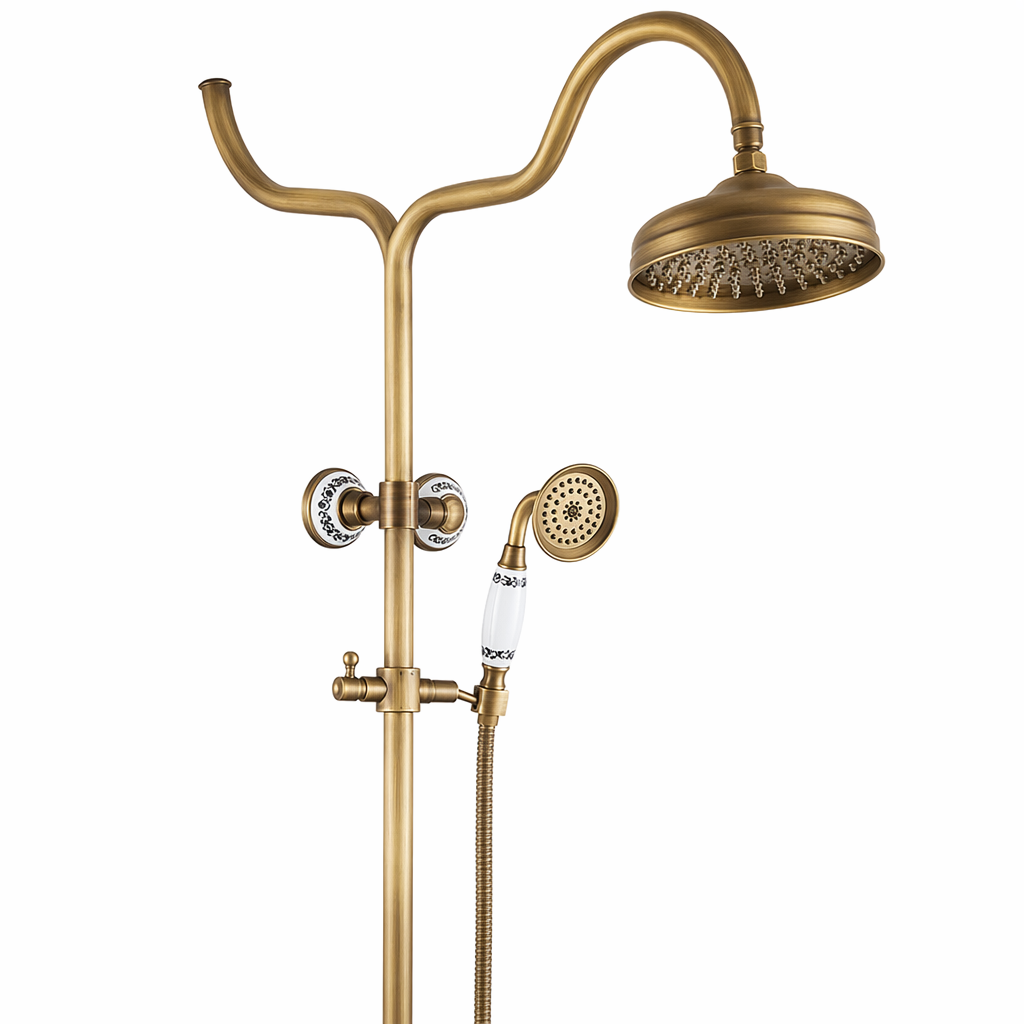 Antique Brass Bronze Shower Set with Single Handle and Wall Storage Bracket style  H