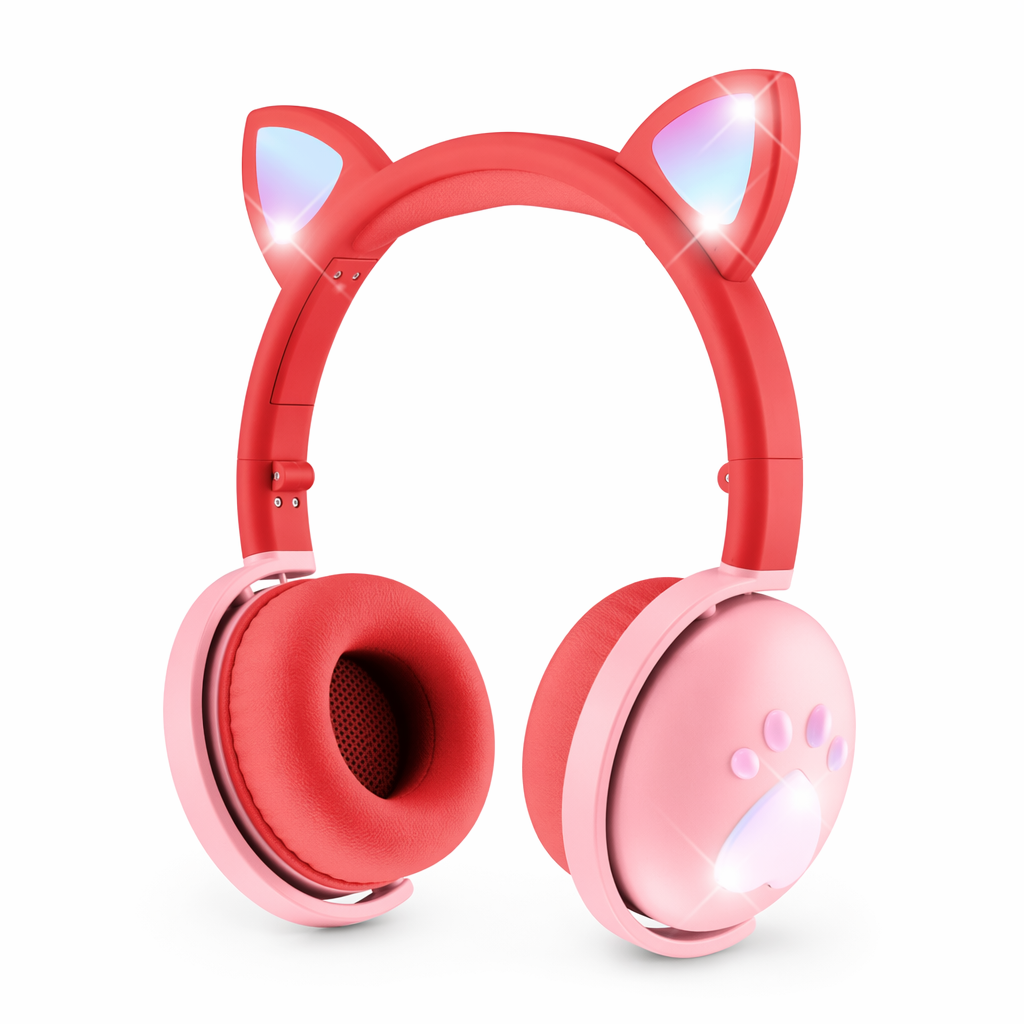 LED Cat Ear Headphones with Immersive Sound Red
