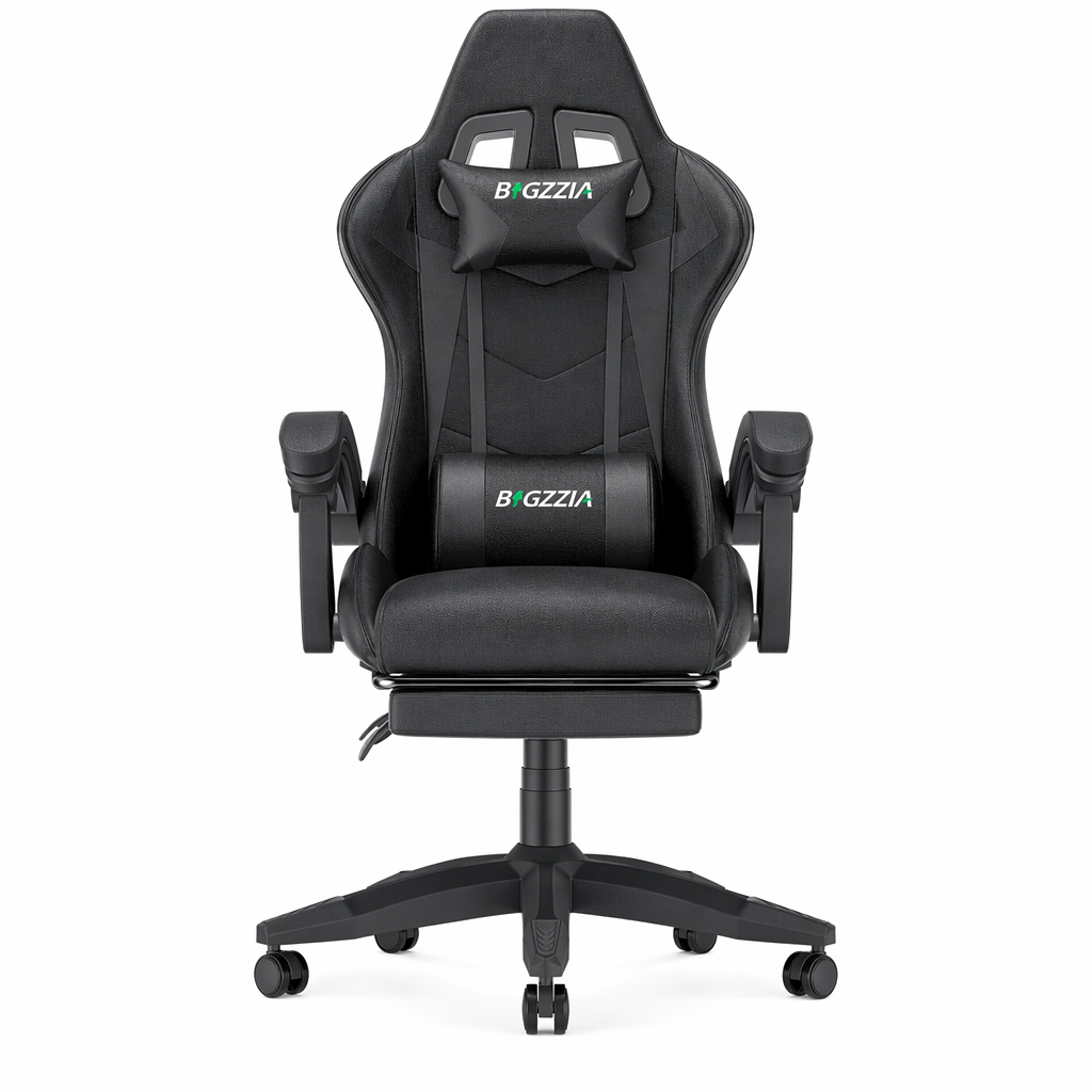 Gaming Throne with Built-in Footrest Black