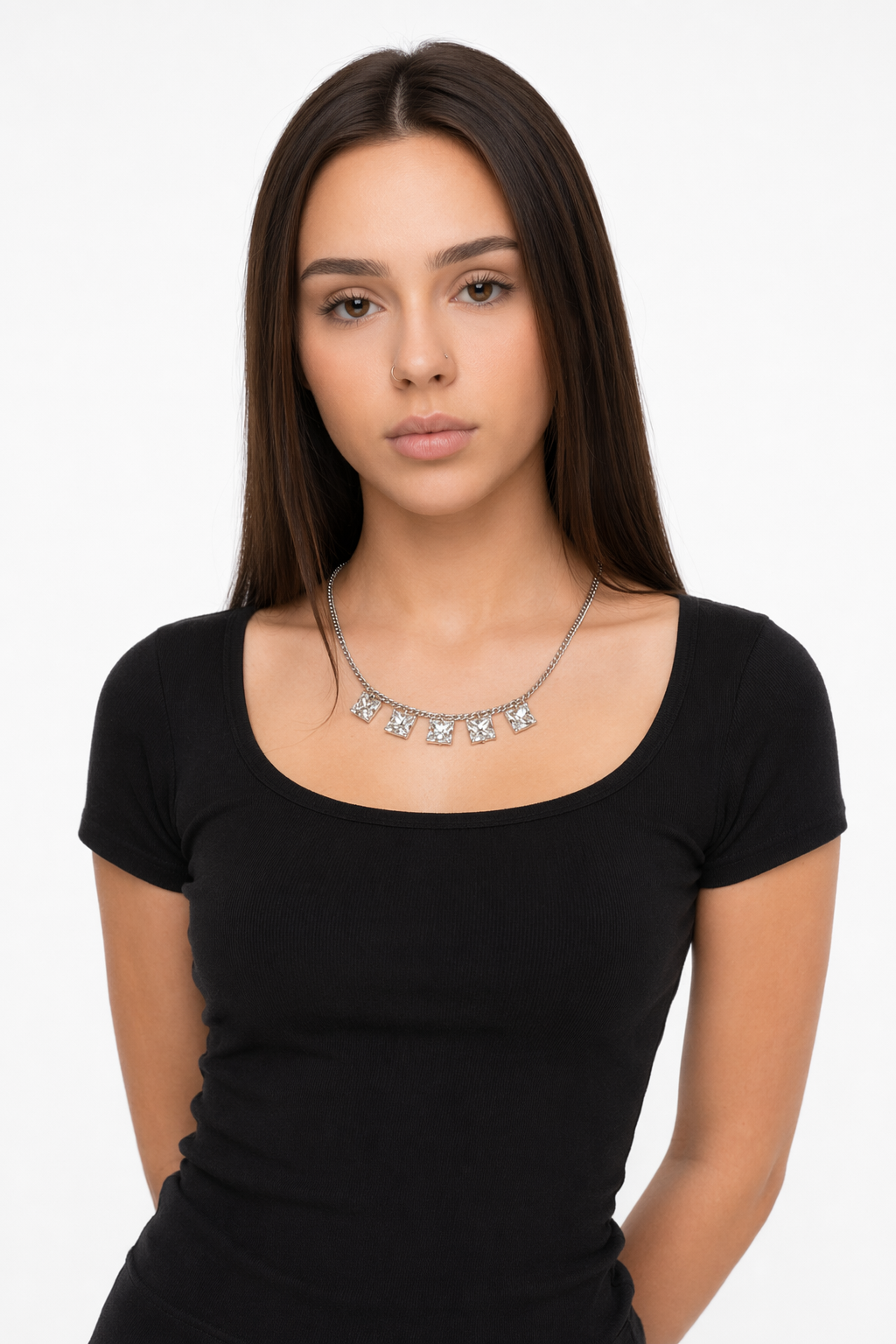 Silver Necklace with Crystal Accents Silver