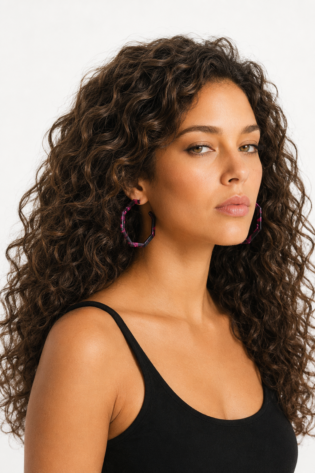 Resin Hoop Earrings with Geometric Design Purple