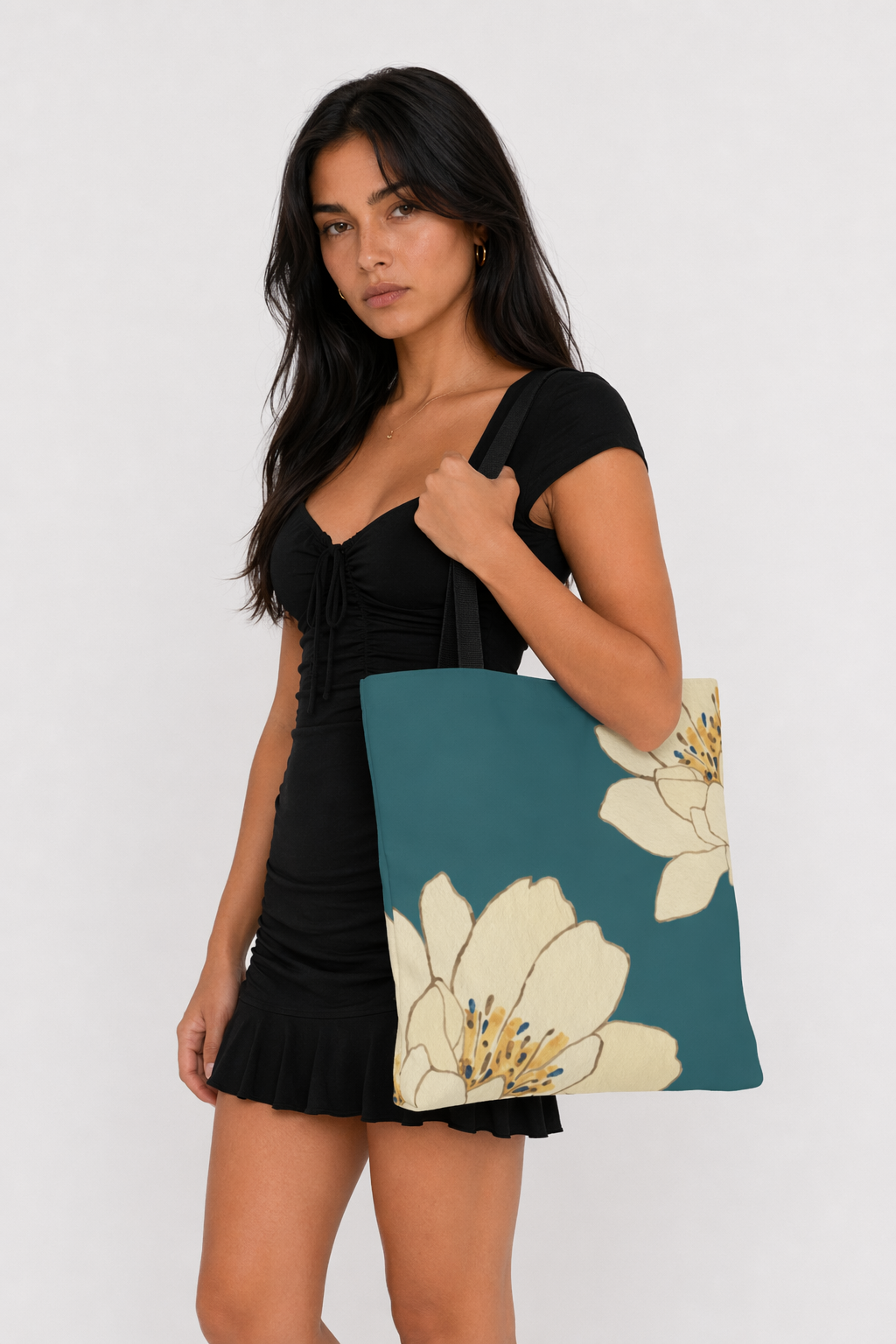 Medium Green Floral Beach Tote Bag - Shopper Default
