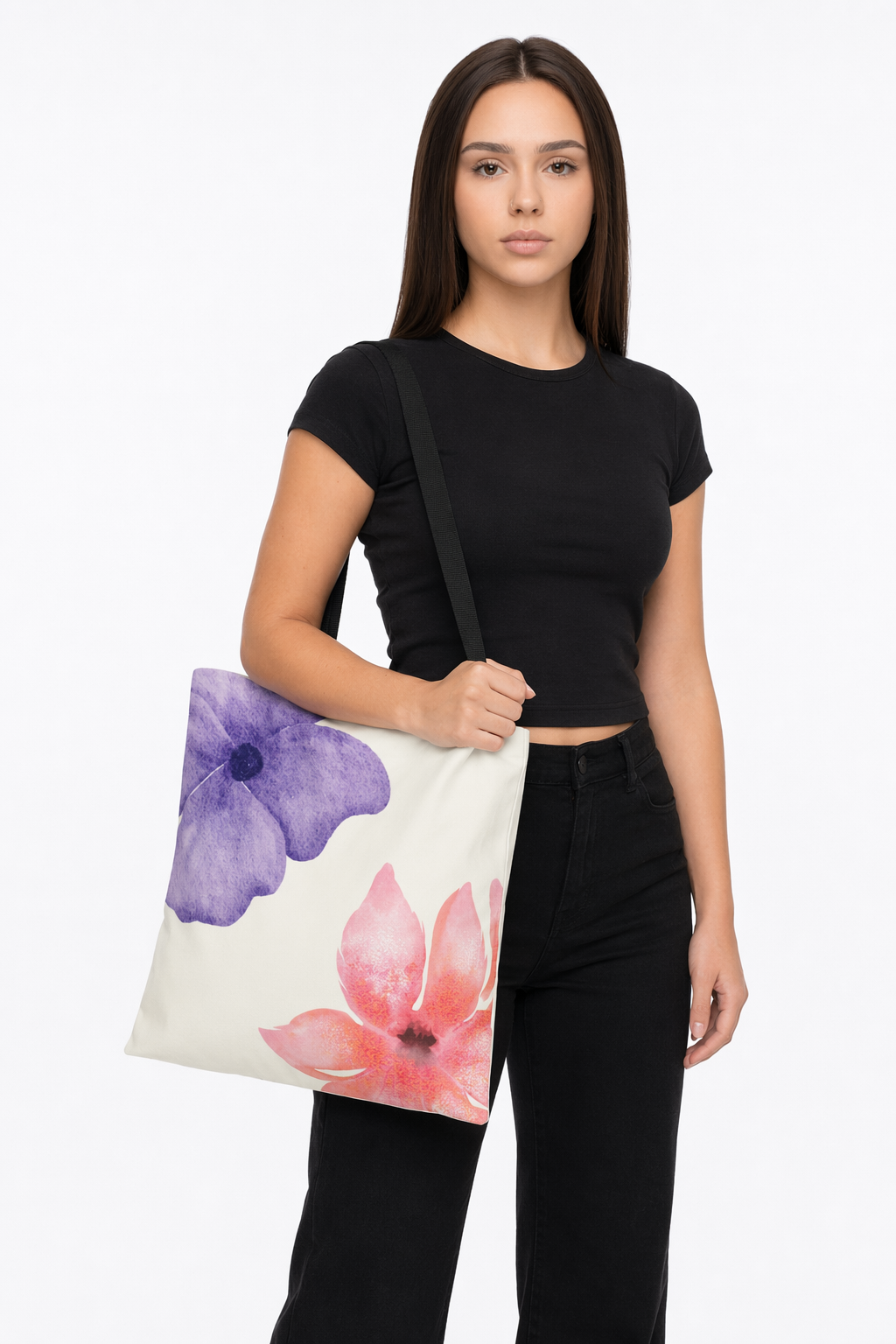 Medium Beach Tote Bag with a Vibrant Floral Design Default