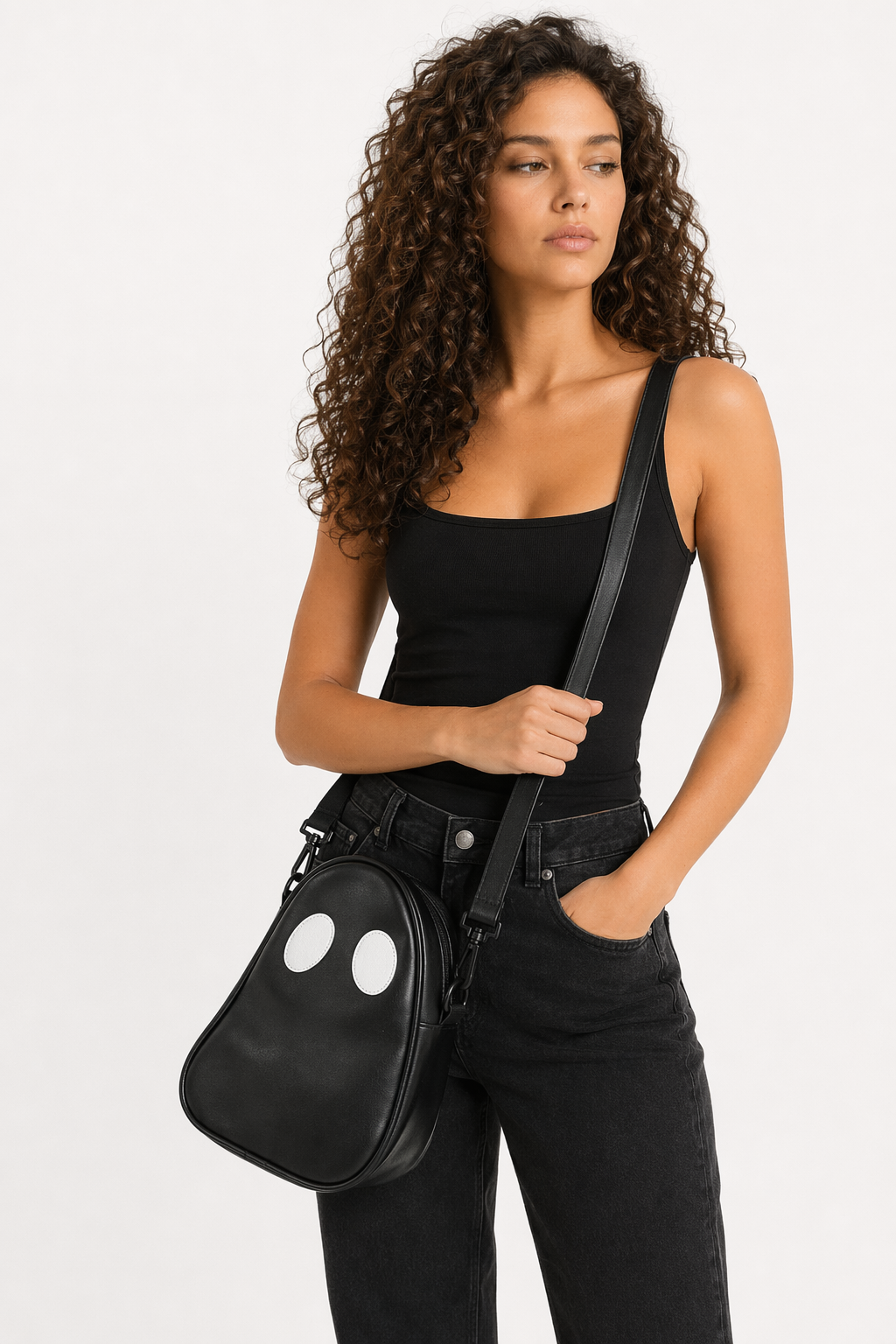 Cute Ghoul Shoulder Bag - PU Faux Leather Cool Black