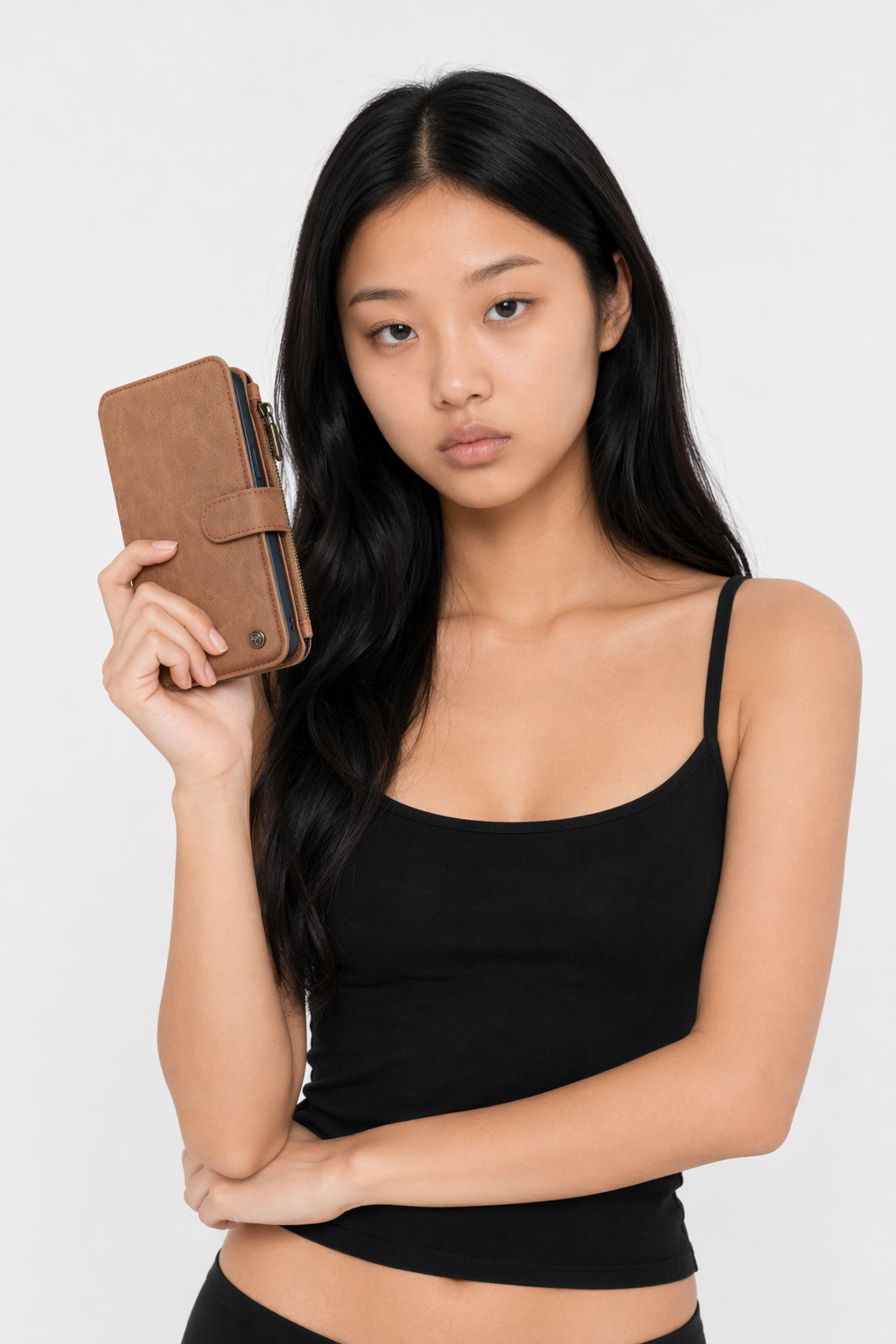 iPhone Leather Flip Wallet Case Brown