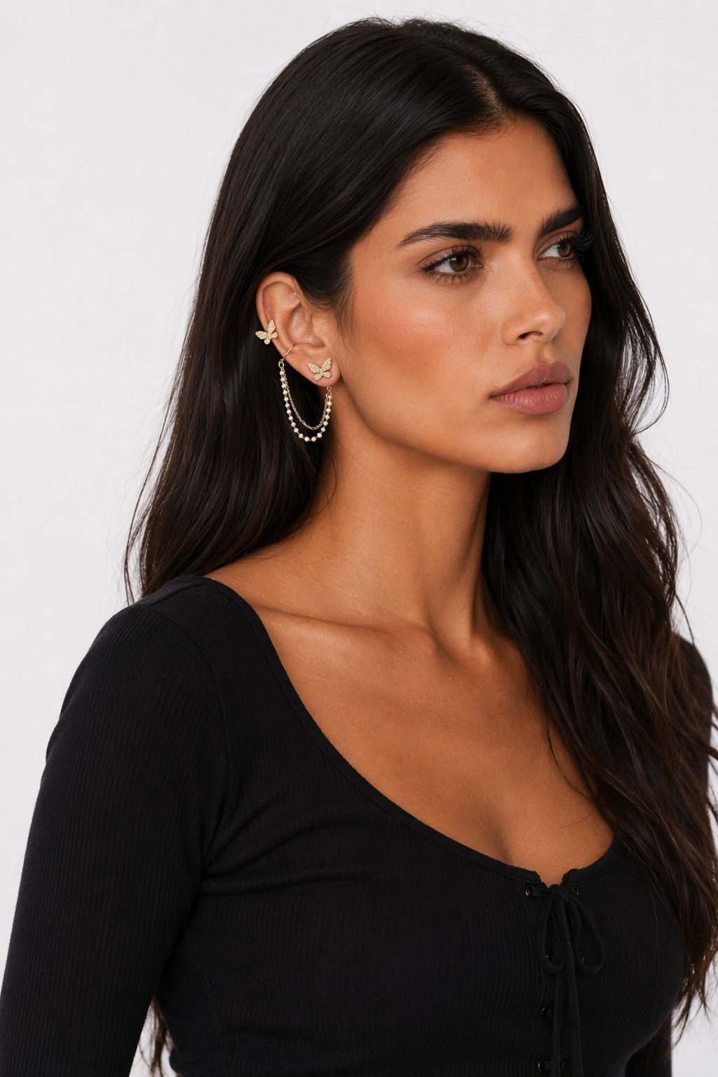 Faux Cuff Clip Drop Earring for a Striking Look Butterfly With Beads