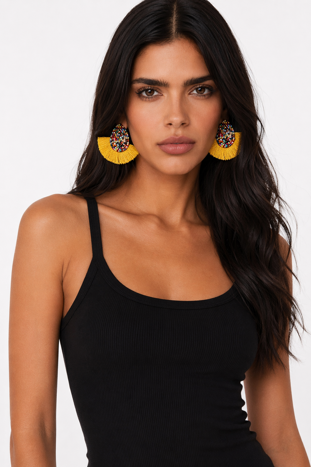 Vibrant Tasseled Waterdrop Earrings with Beaded Accents Yellow