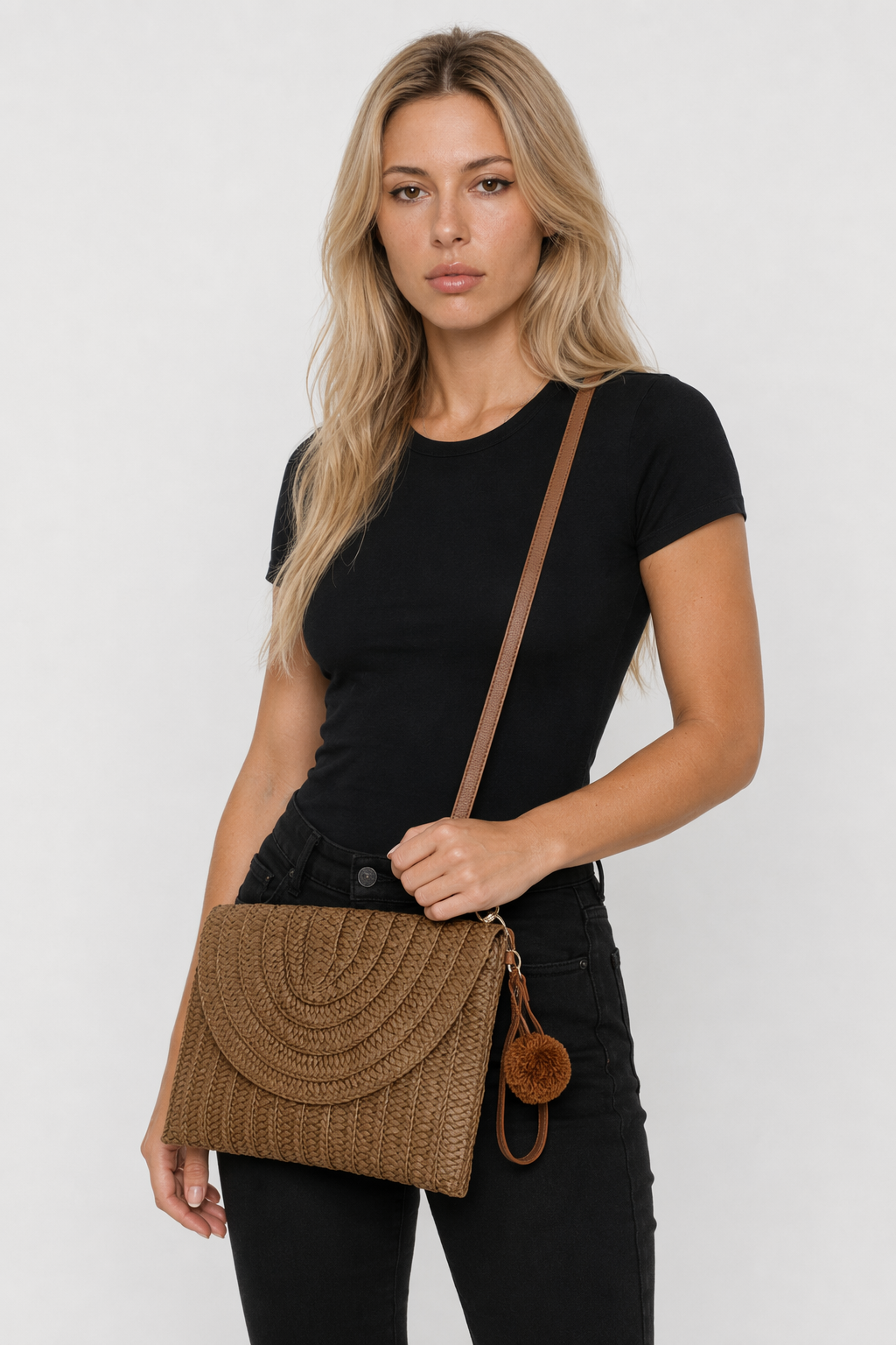 Summer Straw Crossbody Purse Brown