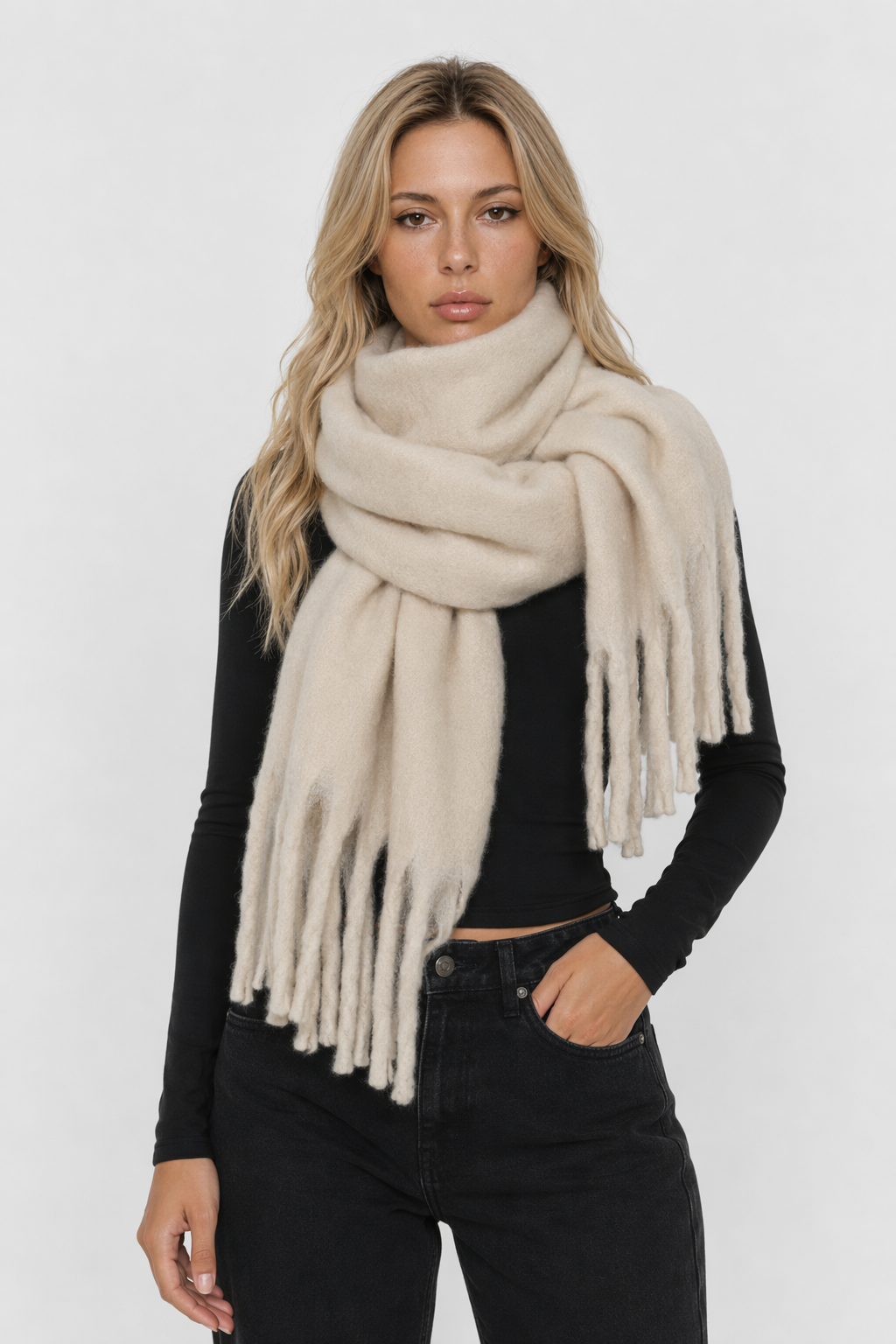 Thick and Cozy Wrap Scarf Beige