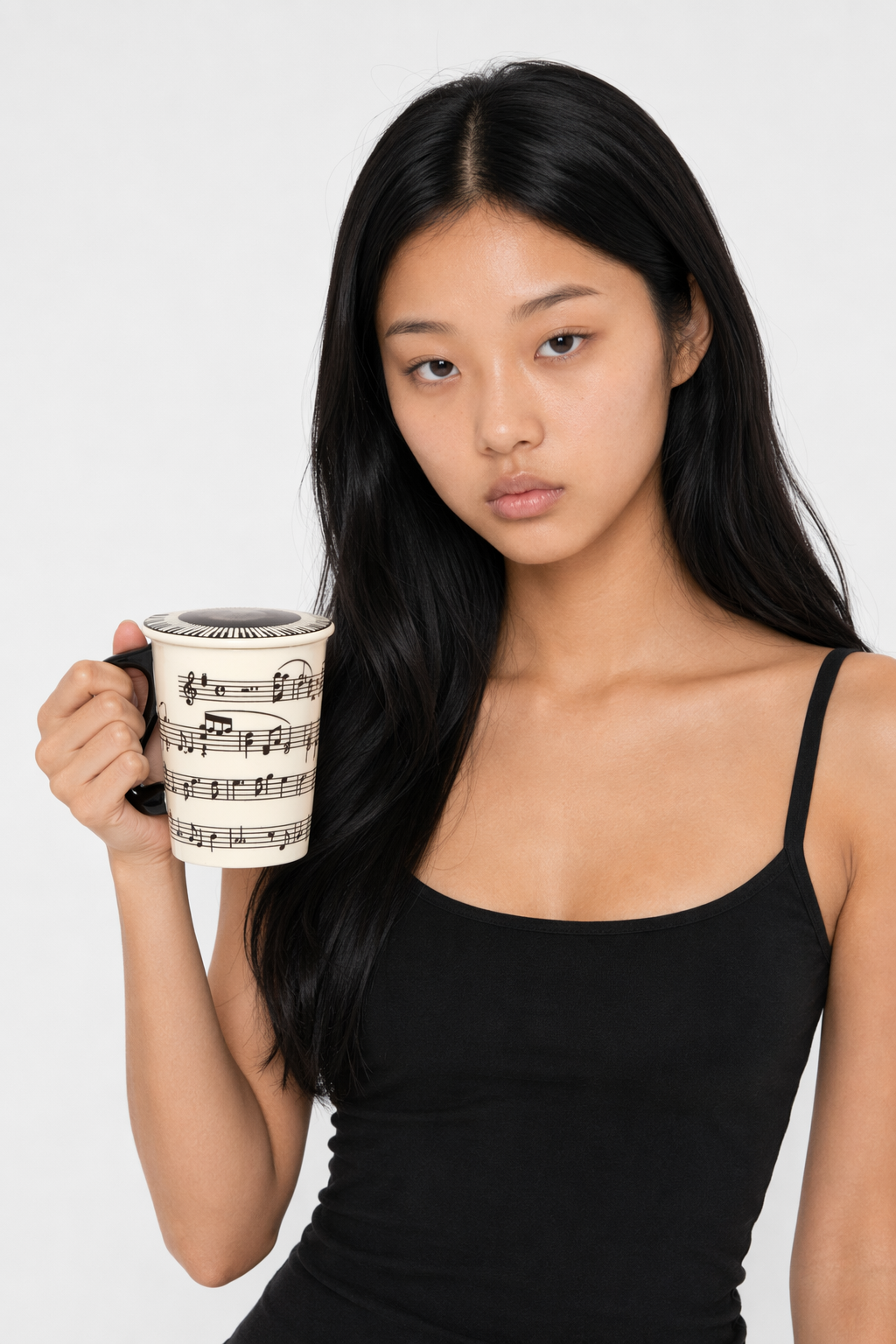 Musical Inspiration Ceramic Coffee Mug with Piano Lid Musical Notes