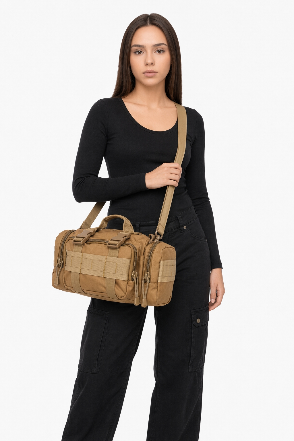 Small Outdoor Travel Sports Bag - Army Inspired Fashion for Your Adventures Tan