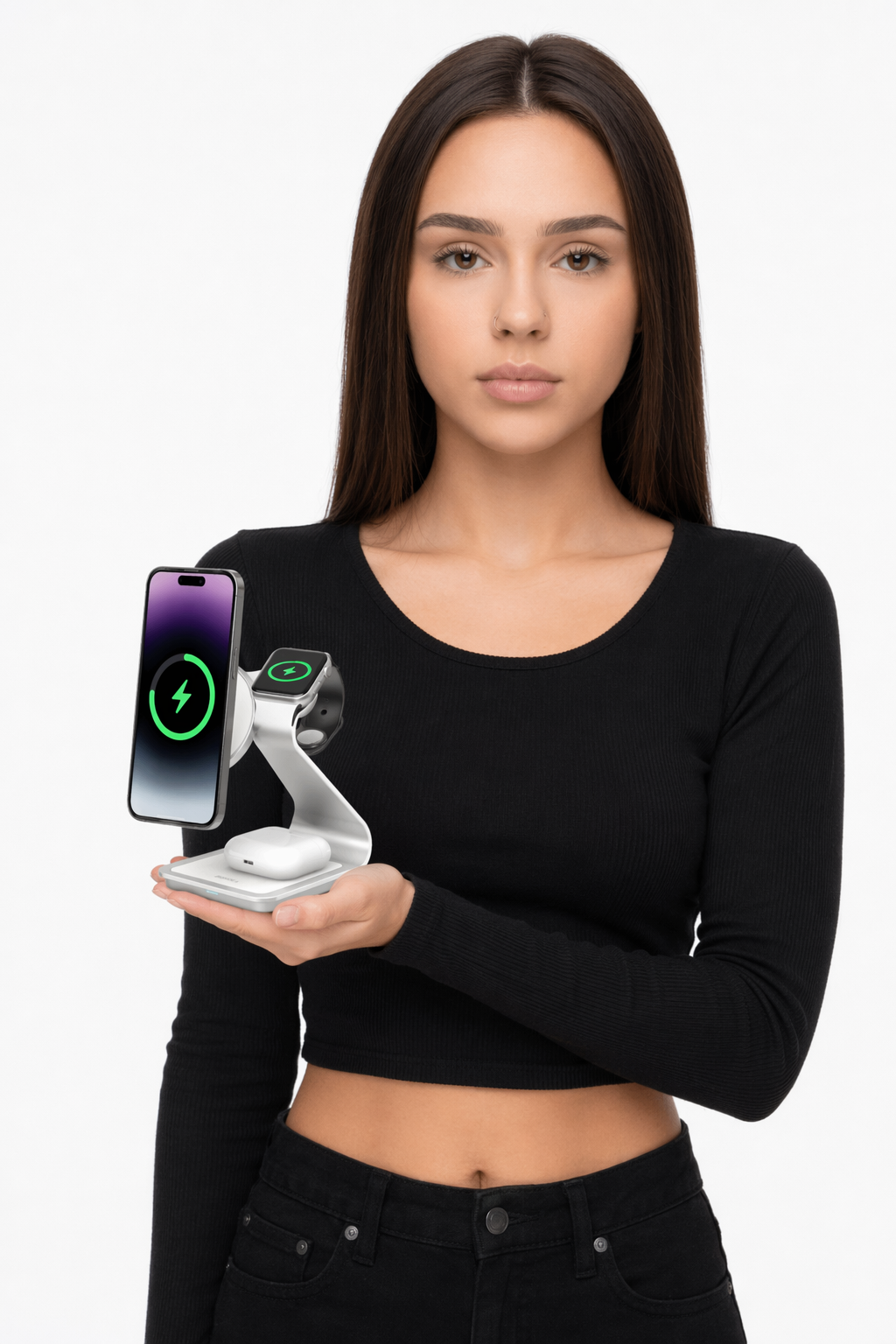 Apple Watch and iPhone 3 in 1 Wireless Charger with Magnetic Connectivity White