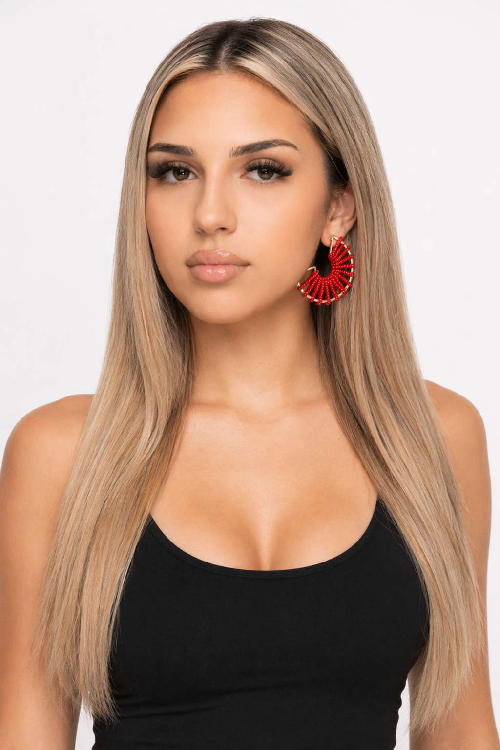 Colorful Round Beaded Earrings Red