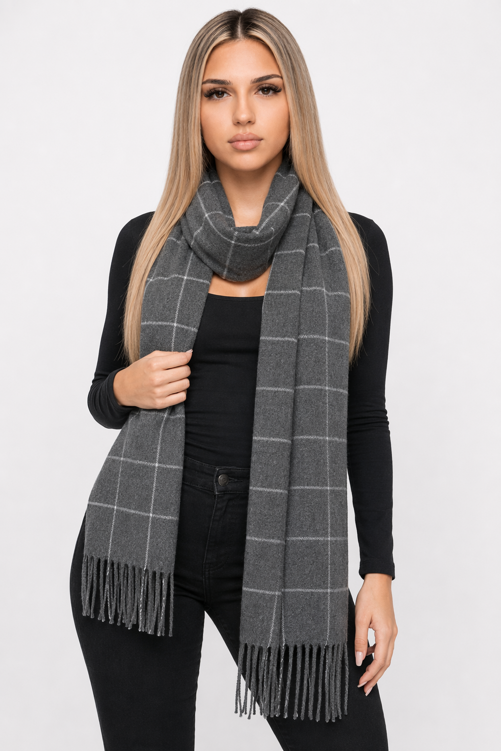 Classic Plaid Scarf for Men Gray