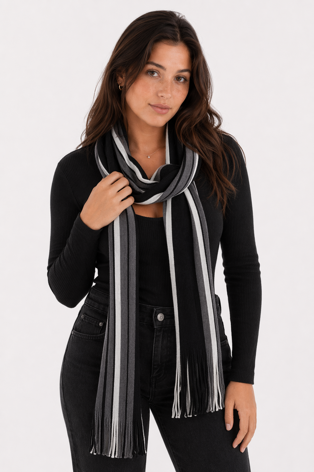 Cozy and Comfortable Patterned Scarf Black