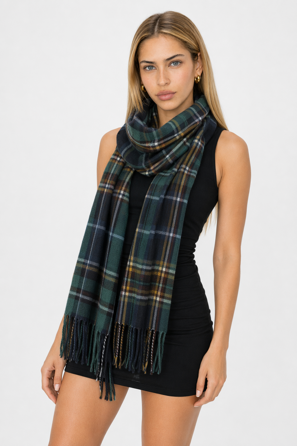 Traditional Plaid Gift Wrap Scarf Dark Green