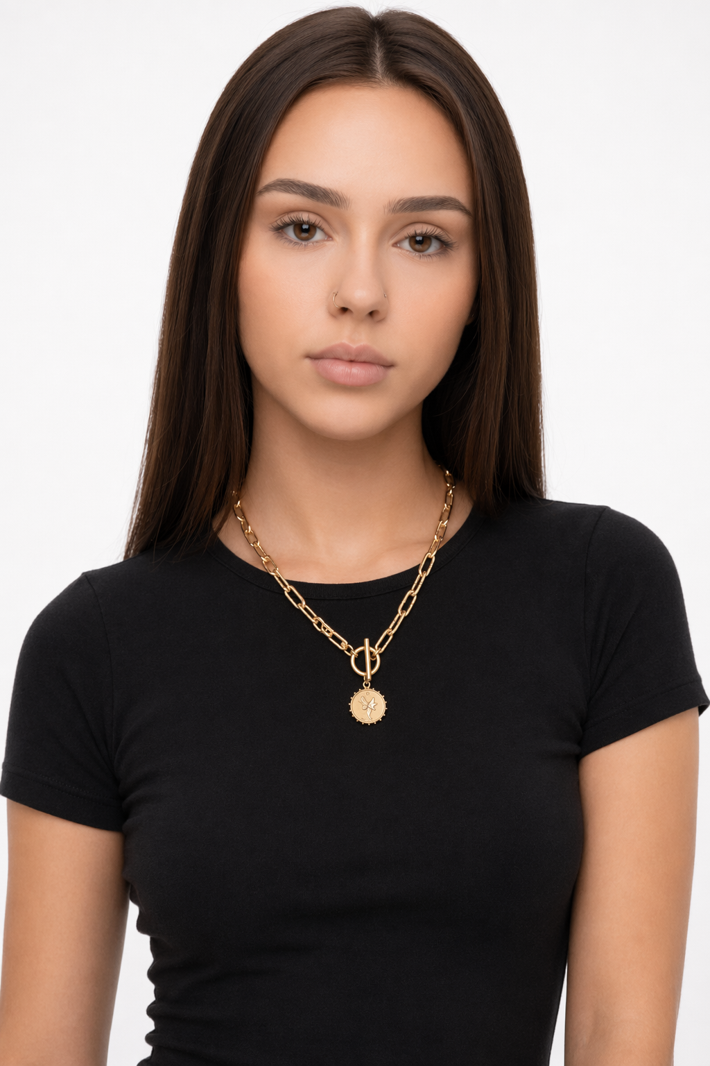Women's Coin Pendant Chain Style Necklace Gold