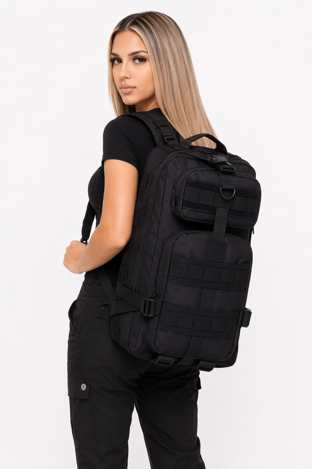 Waterproof Outdoor Backpack for Hiking and Camping with Military-Inspired Design Black