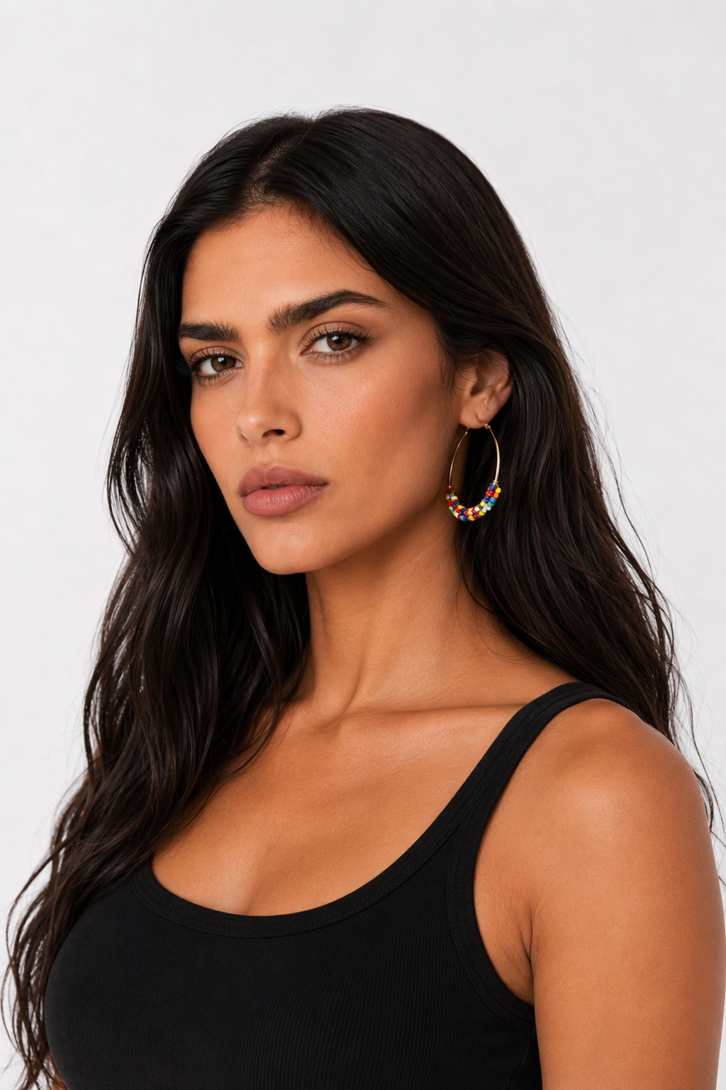 Vibrant Beaded Circular Hoop Earrings Multi
