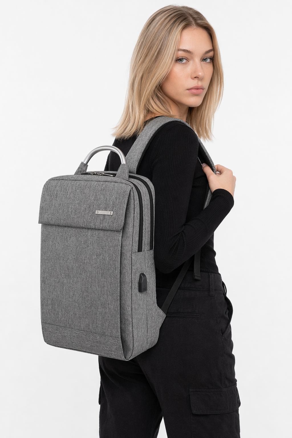 Anti Theft Soft Back Computer Backpack with Dual Compartments and Convenient Top Handle Gray