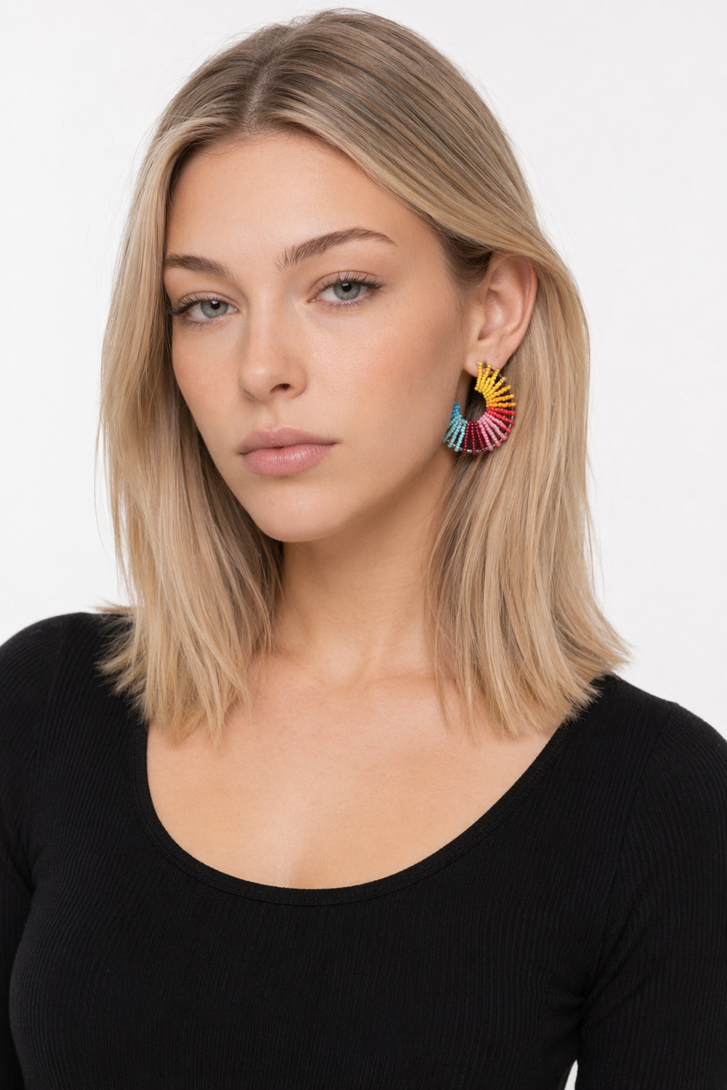 Colorful Round Beaded Earrings Multi