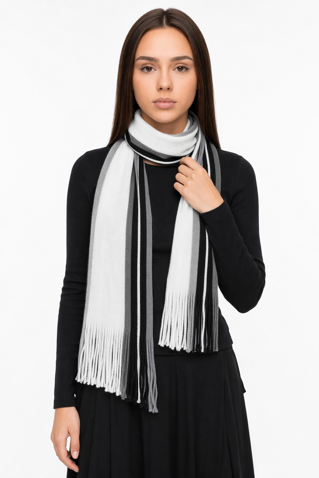 Cozy and Comfortable Patterned Scarf White