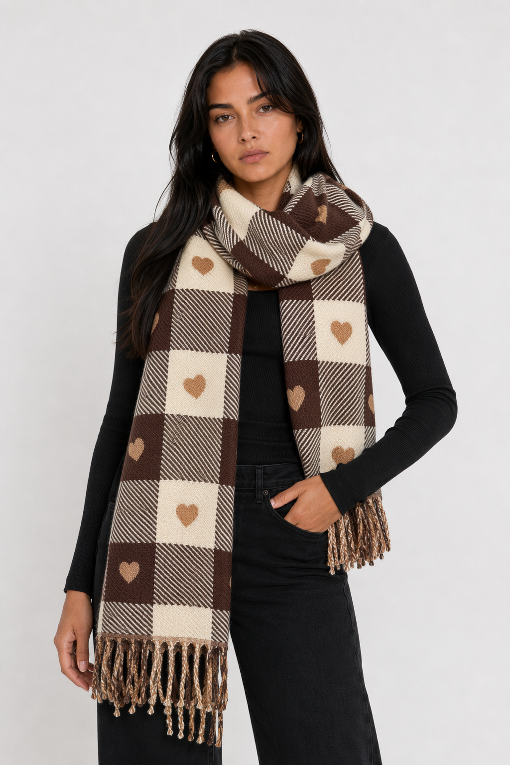 Heart-Knit Plaid Cozy Scarf Default