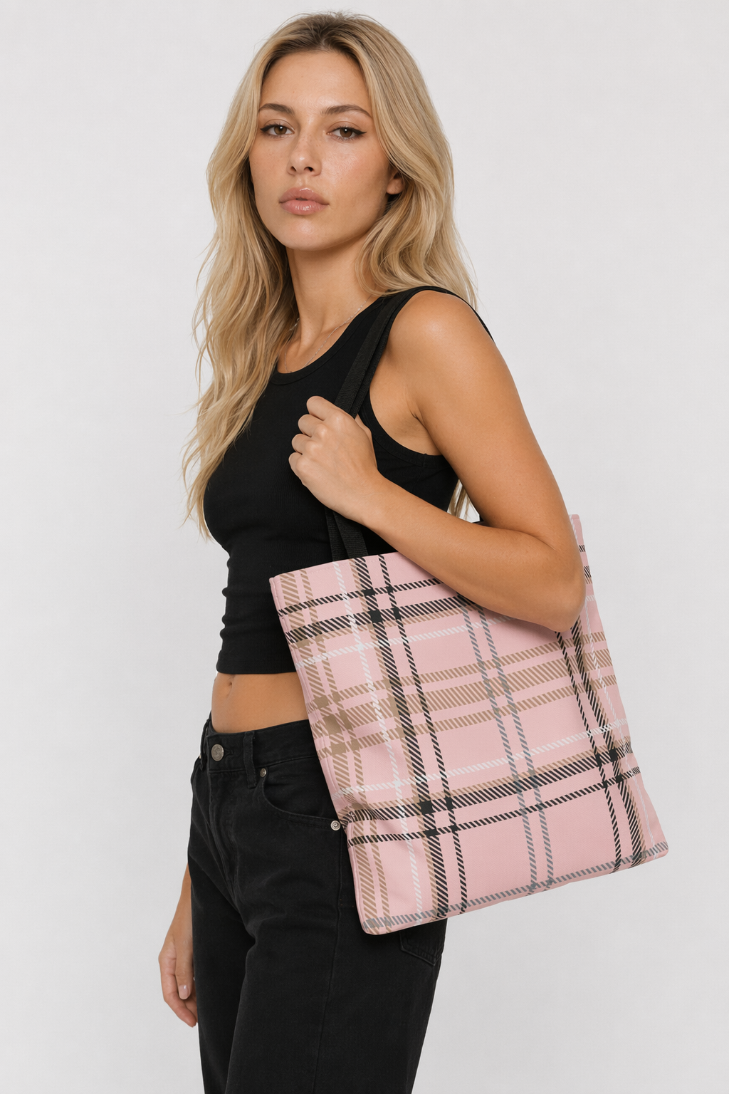 Plaid Pink Tote Bag Default