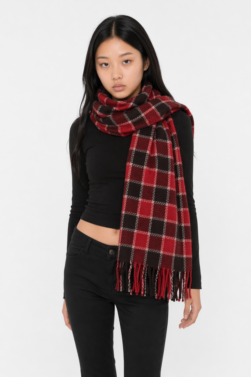 Cozy and Plaid Scarf Red