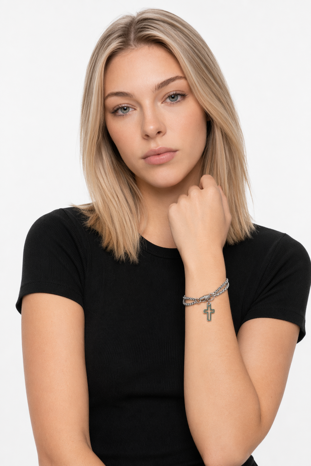 Layered Cross Bracelet with Chain Default