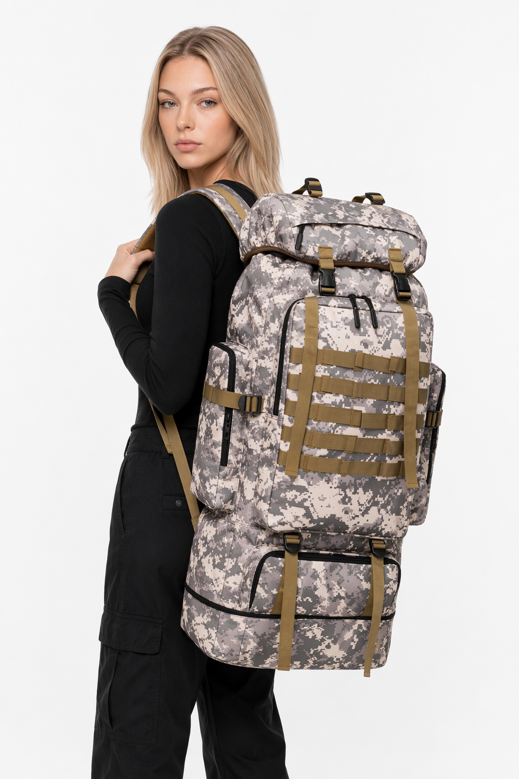 Large Capacity Waterproof Backpack for Outdoor Camping and Hiking (100L) Camouflage