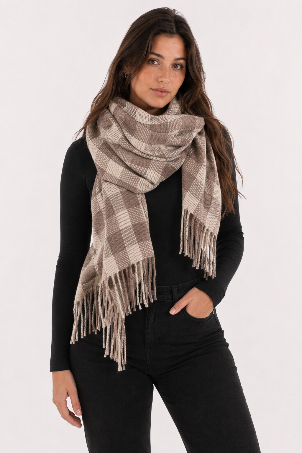 Cozy and Plaid Scarf Brown