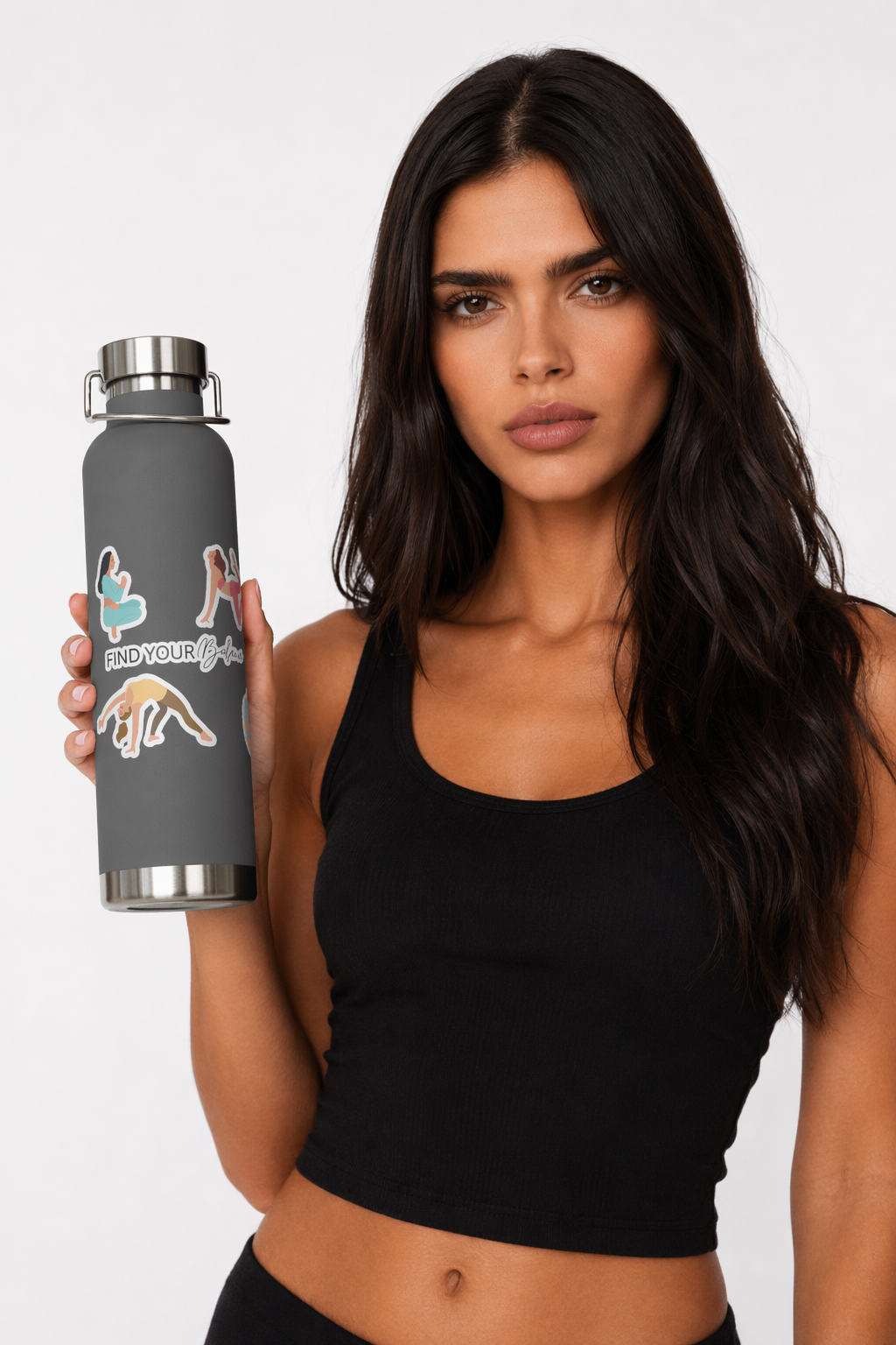Discover Equilibrium: 22oz Thermos Bottle for Yoga Poses Grey