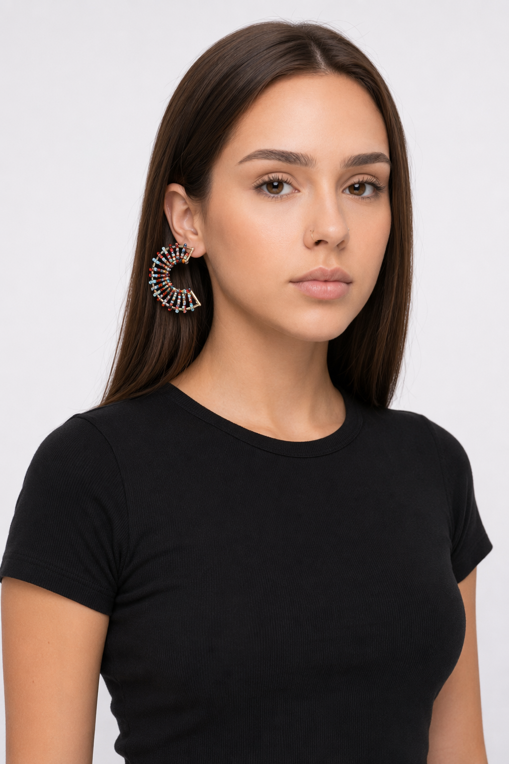 Colorful Round Beaded Earrings Black