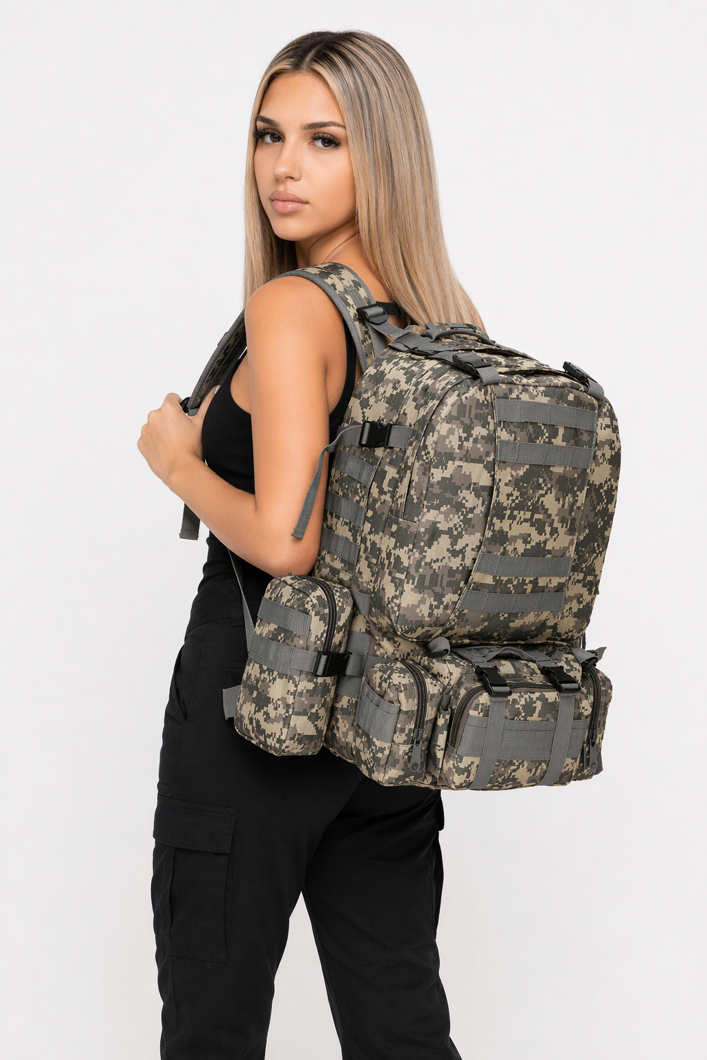 55L Waterproof Backpack for Outdoor Activities with Military-Inspired Design Camouflage