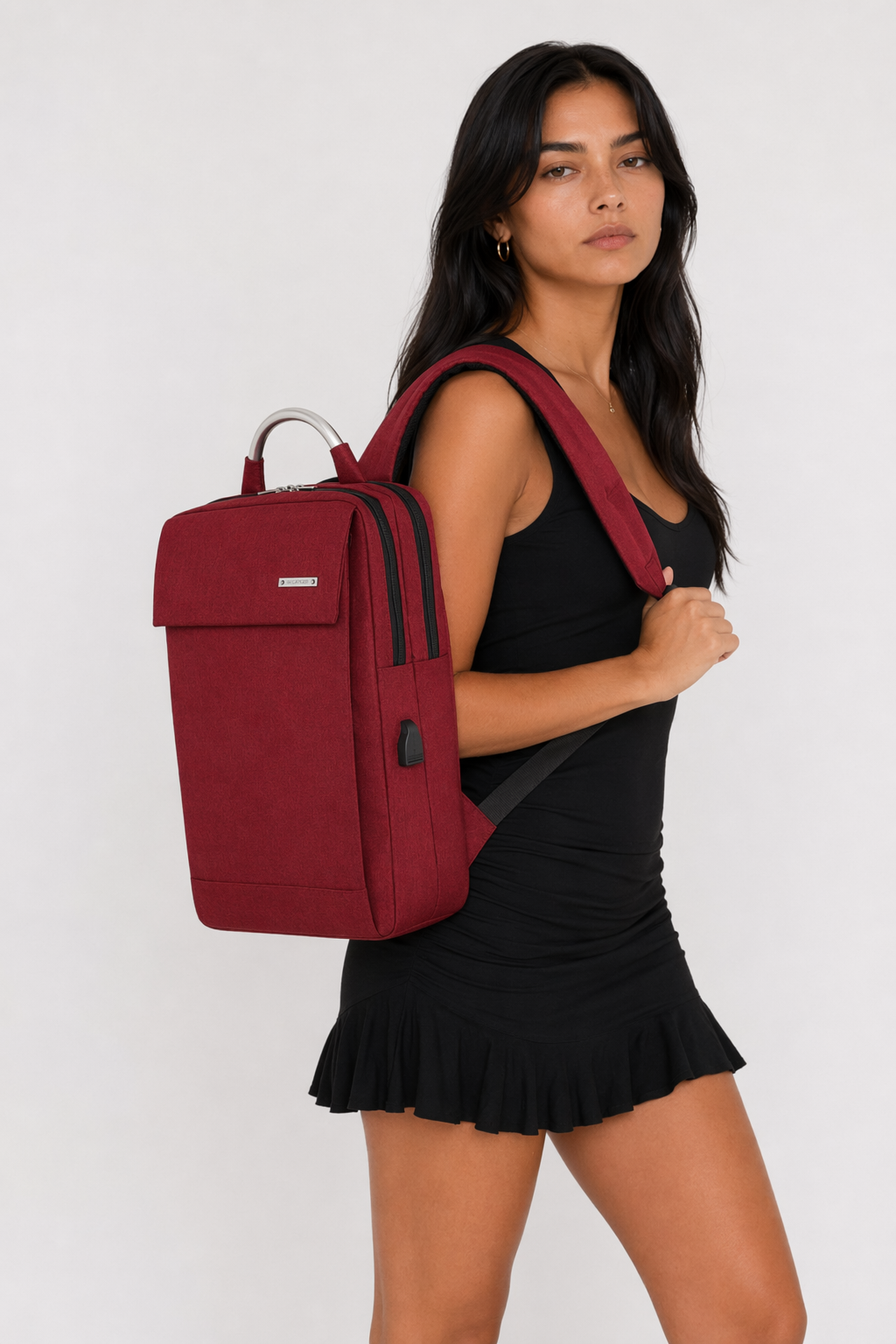 Anti Theft Soft Back Computer Backpack with Dual Compartments and Convenient Top Handle Red