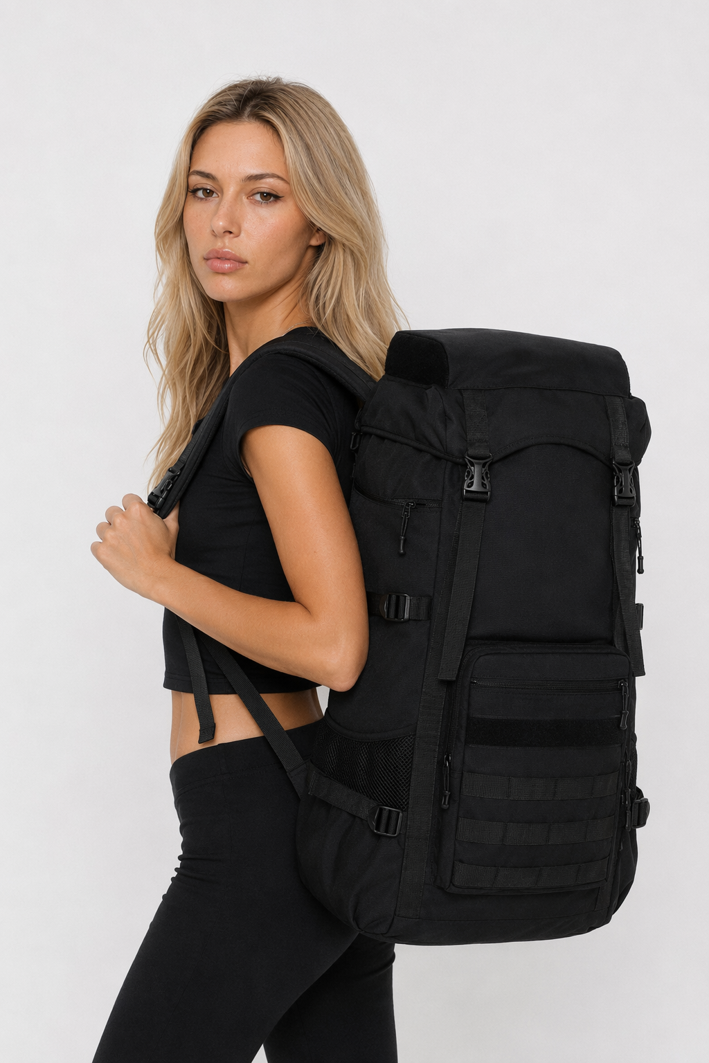 Water-Resistant Military Backpack for Outdoor Camping, 70L Black