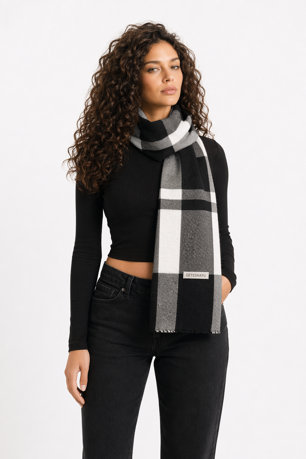 Soft and Cozy Men's Plaid Scarf Black