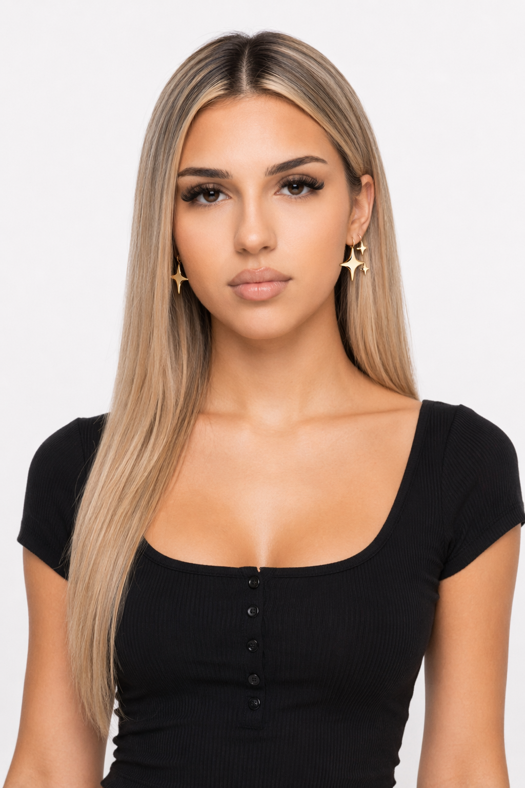 Asymmetric Star-shaped Earrings Golden