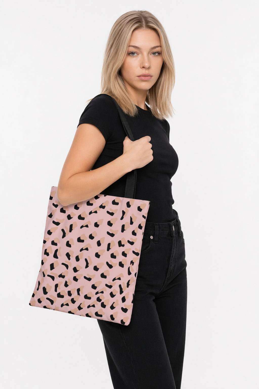 Medium Pink Shopper Tote Bag with Leopard Print Default