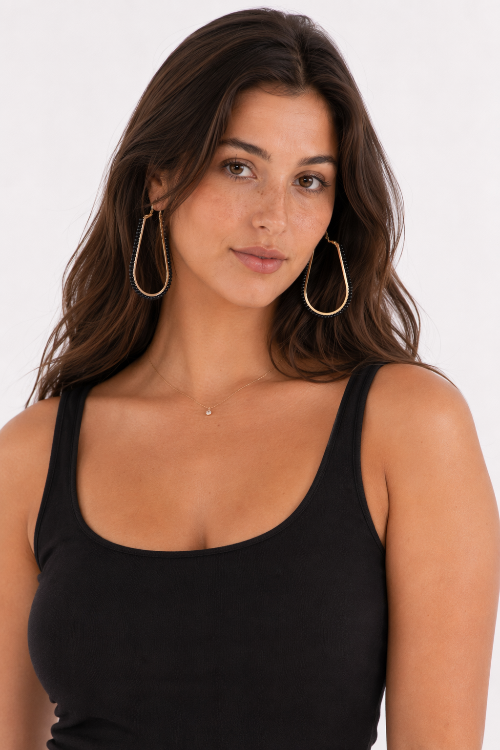 Beaded Elongated Circle Earrings Black
